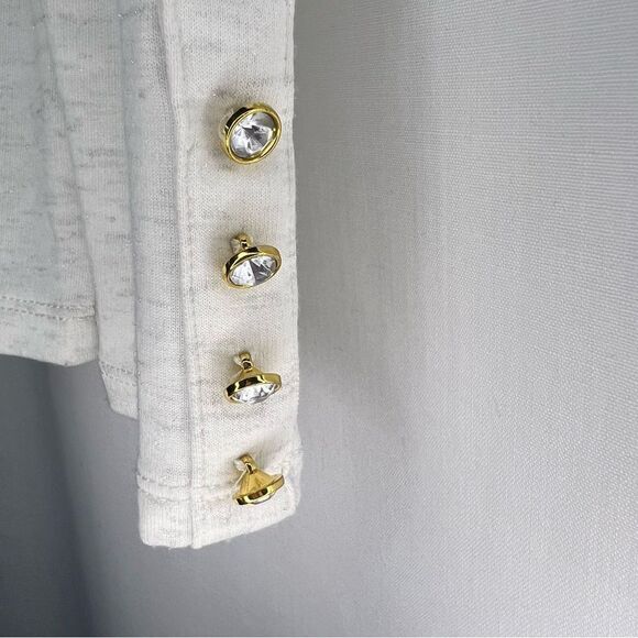 Liz Claiborne Puff Sleeve Sweatshirt Womens XS Heather Gray Rhinestone Button - Picture 2 of 7